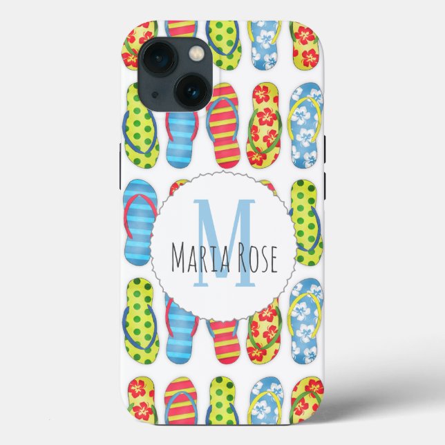 Cute Colourful Flip Flops Pattern Monogram Case-Mate iPhone Case (Back)