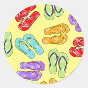 Cute Colourful Flip Flops Print - Yellow Classic Round Sticker