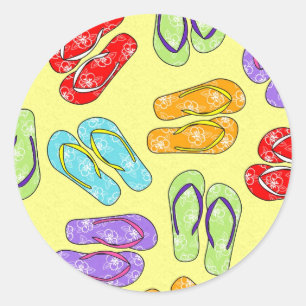 Cute Colourful Flip Flops Print - Yellow Classic Round Sticker