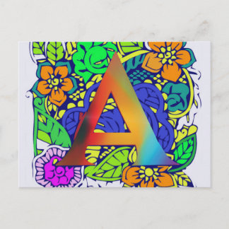 Cute Colourful Floral A monogrammed Pattern Girly Postcard