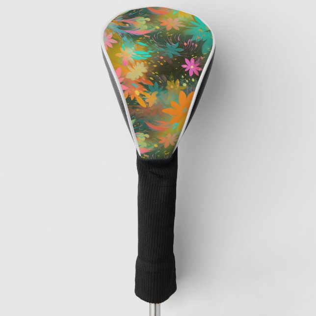 Cute Colourful Floral Abstract Pattern Golf Head Cover (Front)