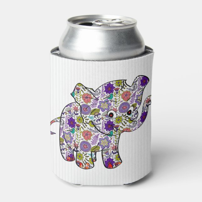 Cute Colourful Floral Baby Elephant Can Cooler (Can Front)
