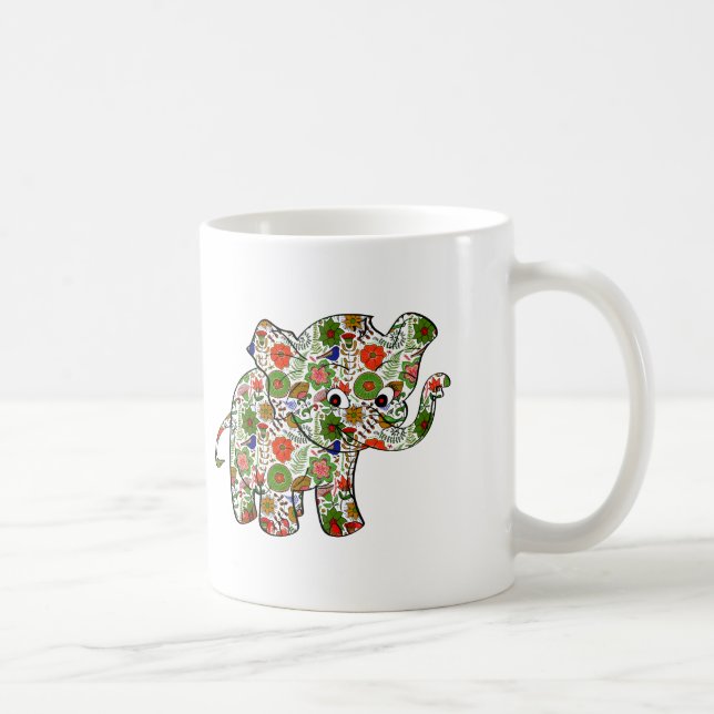 Cute Colourful Floral Baby Elephant Coffee Mug (Right)
