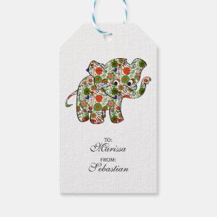 Cute Colourful Floral Baby Elephant Gift Tags