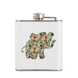 Cute Colourful Floral Baby Elephant Hip Flask