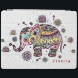 Cute Colourful Floral Baby Elephant Illustration iPad Smart Cover<br><div class="desc">Cute colourful floral baby elephant illustration over white circles pattern background. Customisable and optional monogram. If you need any help customising any of my designs,  contact ArtOnWear designer. Free text formatting with live help available by request.</div>