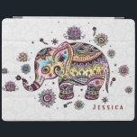 Cute Colourful Floral Baby Elephant Illustration iPad Smart Cover<br><div class="desc">Cute colourful floral baby elephant illustration over white circles pattern background. Customisable and optional monogram. If you need any help customising any of my designs,  contact ArtOnWear designer. Free text formatting with live help available by request.</div>