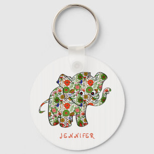 Cute Colourful Floral Baby Elephant Key Ring