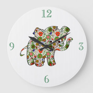 Cute Colourful Floral Baby Elephant Large Clock
