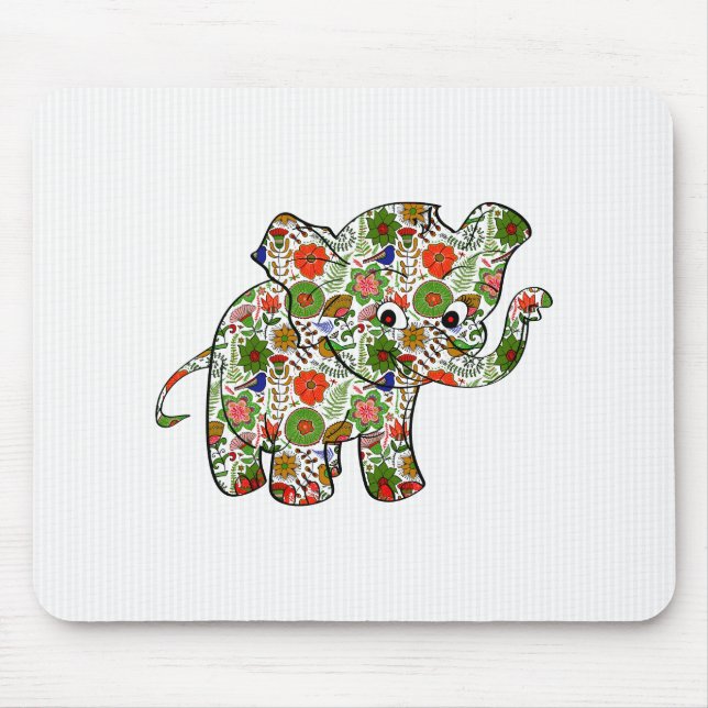 Cute Colourful Floral Baby Elephant Mouse Mat (Front)