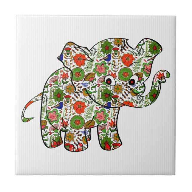 Cute Colourful Floral Baby Elephant Tile (Front)