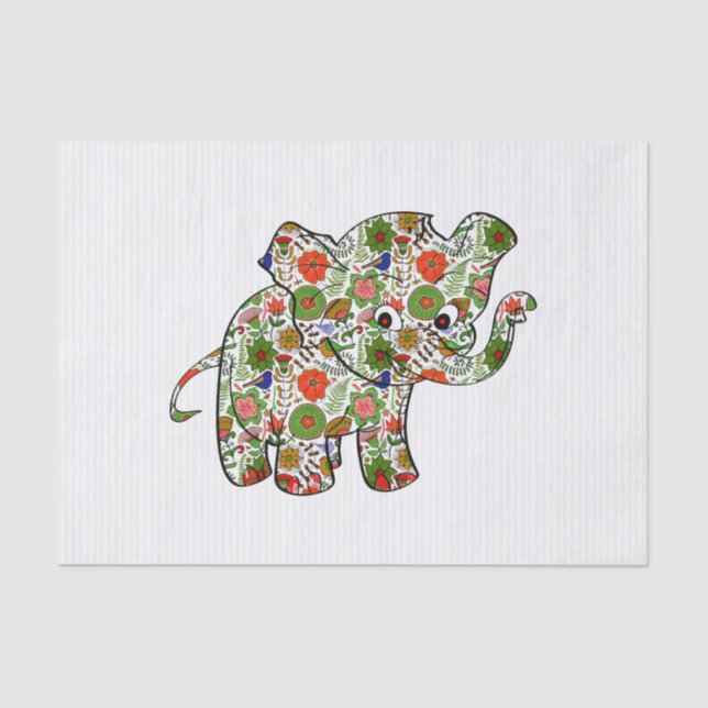 Cute Colourful Floral Baby Elephant Tissue Paper (Front)