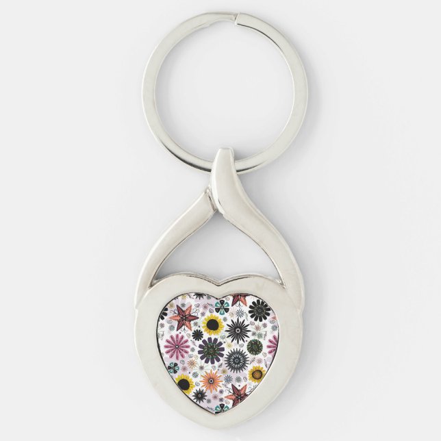 Cute colourful floral design key ring (Front)