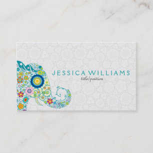 Cute Colourful Floral Elephant Business Card