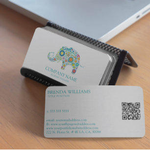 Cute Colourful Floral Elephant Turquoise Typograph Business Card