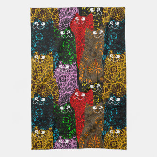 Cute & Colourful Floral Happy Cats Tea Towel