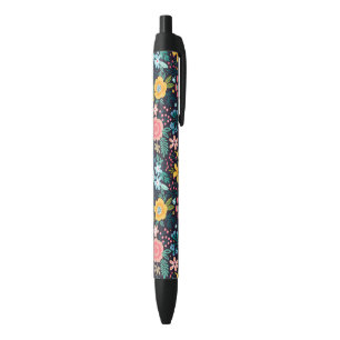 Cute Colourful Floral Pattern Black Ink Pen