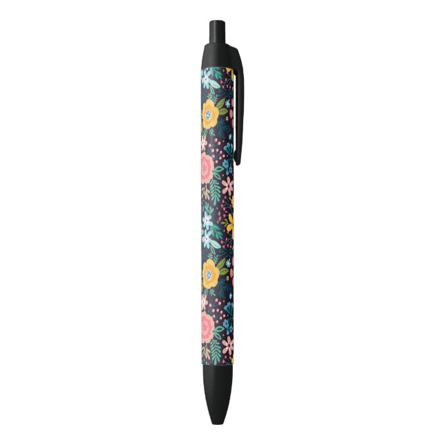 Cute Colourful Floral Pattern Black Ink Pen (Bottom (Vertical))