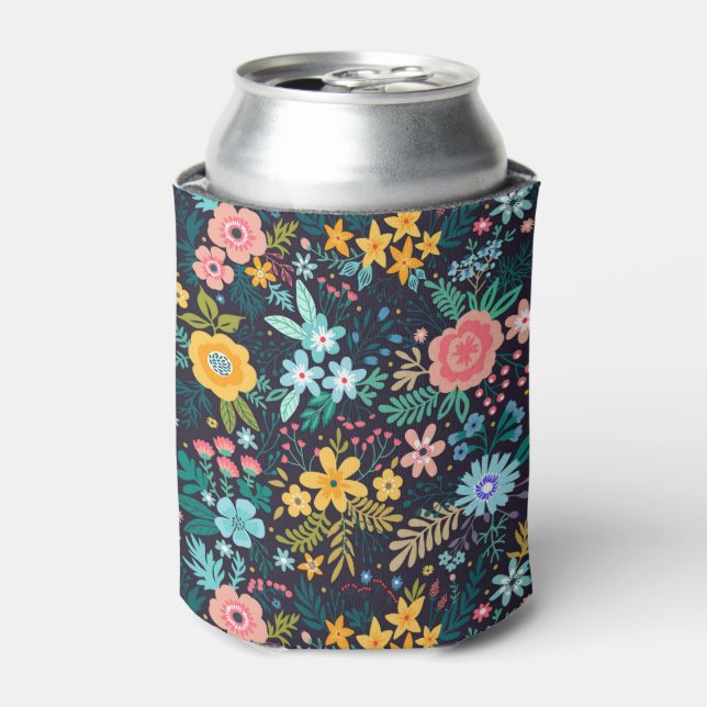 Cute Colourful Floral Pattern Can Cooler (Can Front)