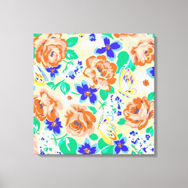Cute colourful floral pattern canvas print (Front)
