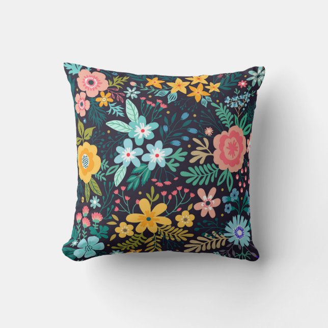 Cute Colourful Floral Pattern Cushion (Front)