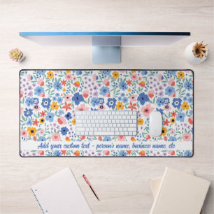 Cute Colourful Floral Pattern Custom Name Any Text Desk Mat