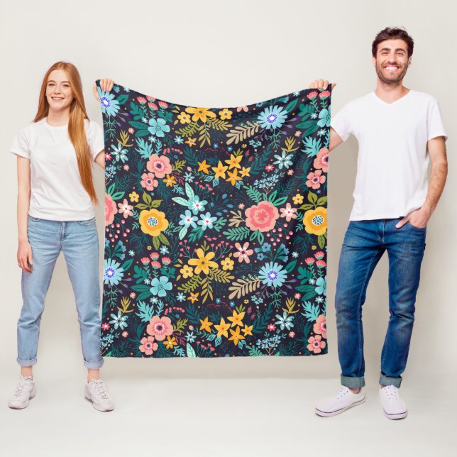 Cute Colourful Floral Pattern Fleece Blanket (In Situ)