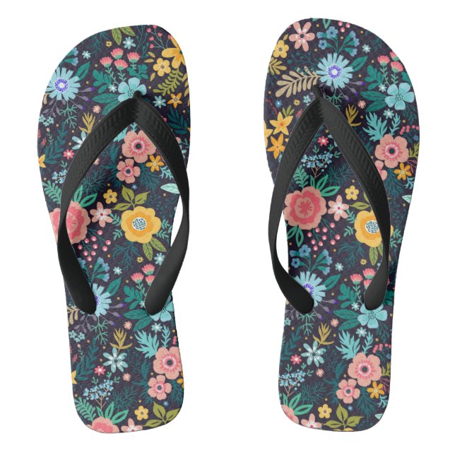 Cute Colourful Floral Pattern Flip Flops (Footbed)