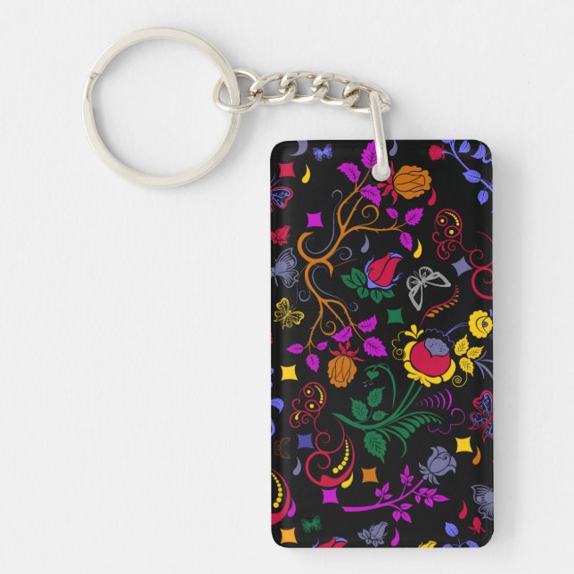 Cute colourful floral pattern  key ring (Front)