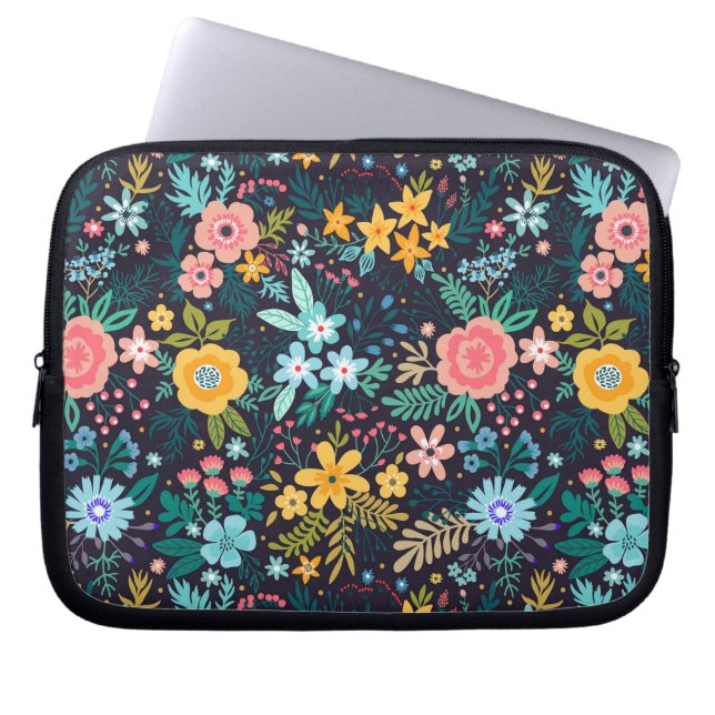Cute Colourful Floral Pattern Laptop Sleeve (Front)