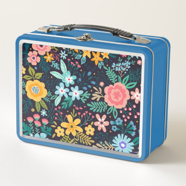 Cute Colourful Floral Pattern Metal Lunch Box (Front)