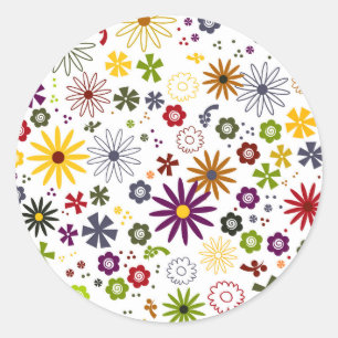 Cute colourful floral pattern on white background classic round sticker