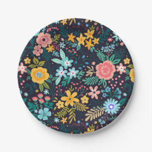 Cute Colourful Floral Pattern Paper Plate