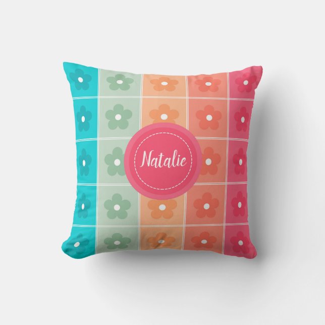 Cute Colourful Floral Pattern Personalised Cushion (Front)