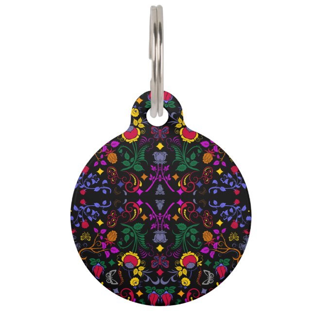 Cute colourful floral pattern  pet tag (Front)