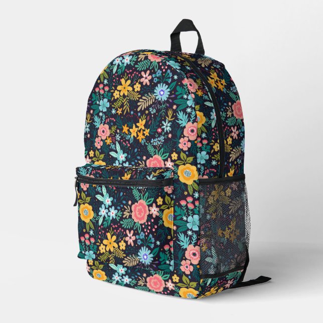 Cute Colourful Floral Pattern Printed Backpack (Back Corner Right)