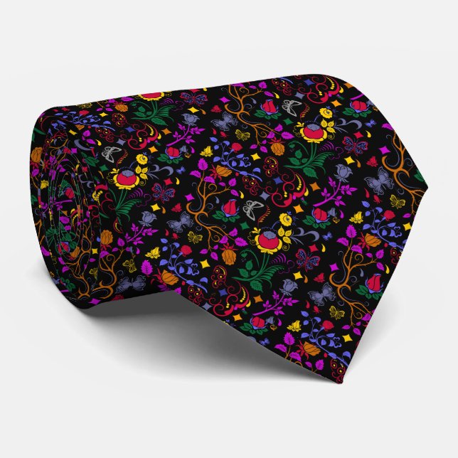 Cute colourful floral pattern  tie (Rolled)