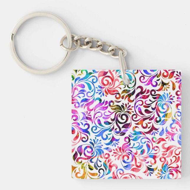 Cute colourful floral patterns Case-Mate iPhone ca Key Ring (Front)