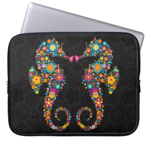 Cute Colourful Floral Sea Horses Illustration Laptop Sleeve