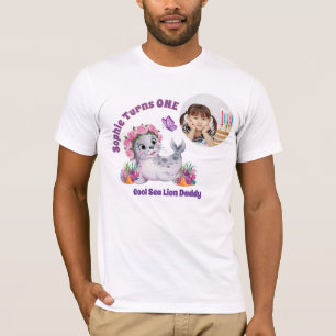 Cute Colourful Floral Sea Lion Photo Birthday Dad T-Shirt