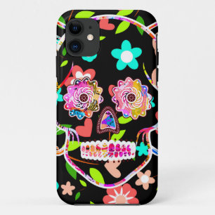 Cute colourful floral skull iPhone 11 case