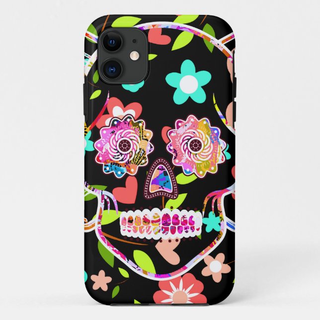 Cute colourful floral skull Case-Mate iPhone case (Back)