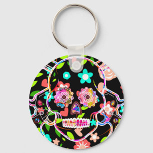 Cute colourful floral skull key ring