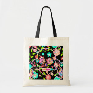 Cute colourful floral skull license plate tote bag