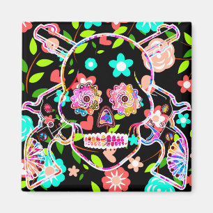 Cute colourful floral skull magnet