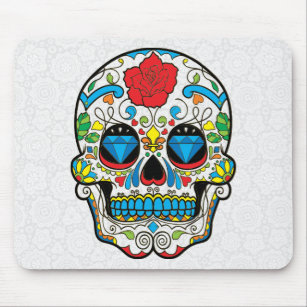 Cute Colourful Floral Sugar Skull Red Rose Mouse Mat