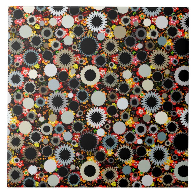 Cute colourful floral suns pattern tile (Front)