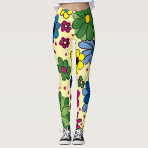 Cute Colourful Floral Yellow Leggings