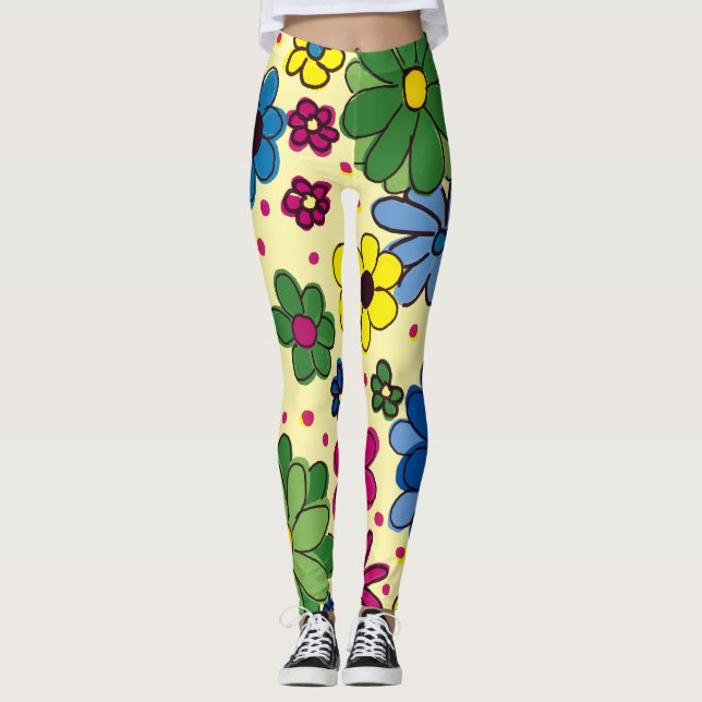 Cute Colourful Floral Yellow Leggings (Front)