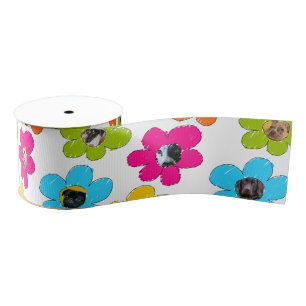 Cute colourful flower Dog Mum Fun Photo Collage  Grosgrain Ribbon